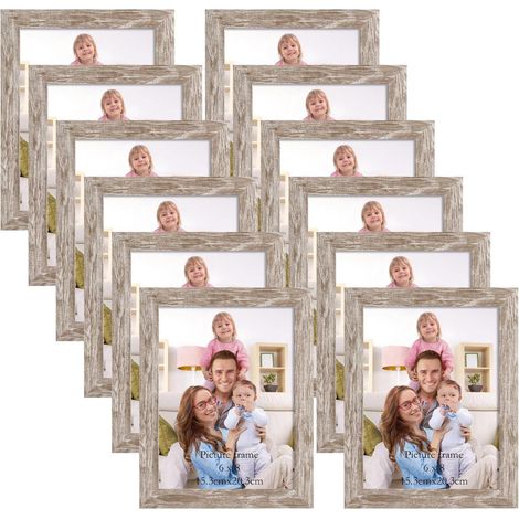 Bilderrahmen 15x20cm Beige Set 12 Stück Holzmaserung Fotorahmen Wand Tisch (1/5)