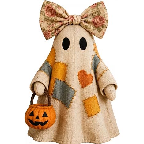 Fantôme vintage lumineux en patchwork pour Halloween, fantôme lumineux avec lanterne citrouille, pour cheminée, étagère, entrée, porche (1/5)