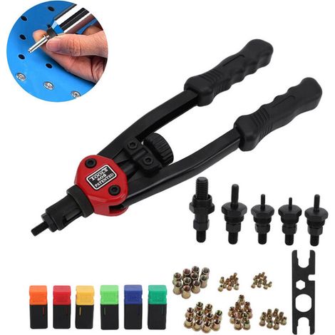 SJLERST 13" Pistolet à Ecrou à Rivet à Main Robuste Ergonomique Antidérapante Mandrins Interchangeables M3 M4 M5 M6 M10 pour Carrosserie Vélo Meuble