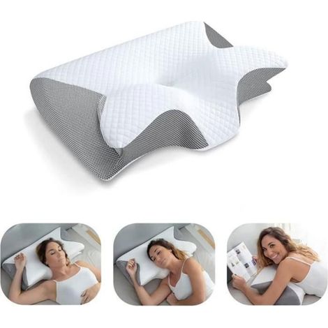 Oreiller Mémoire Forme Ergonomique Orthopédique - Cervical Douleur Nuque 2 en 1 (Sommeil + Anti-Douleur) Confortable (1/4)