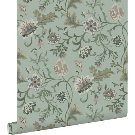 papier peint fleurs vintage vert céladon - ESTAhome (1/5)