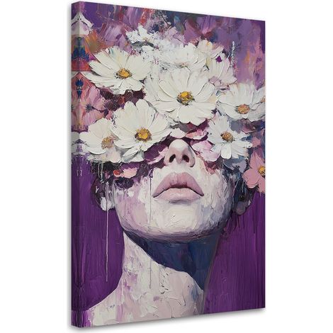Quadro su tela, Ragazza con fiori dipinti in testa - 40x60 (1/3)