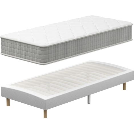 Teeno – Ensemble sommier et matelas 90x190 cm – Matelas à mémoire de forme 25 cm – Sommier tapissier 29 cm – Confort respirant et soutien orthopédique