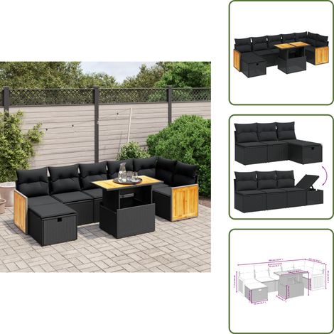 8-tlg. Garten-Sofagarnitur mit Kissen Schwarz Poly Rattan - Gartenmöbel - Gartensorte - Outdoor Möbel - Lounge Set - Rattan Gartenmöbel (1/5)