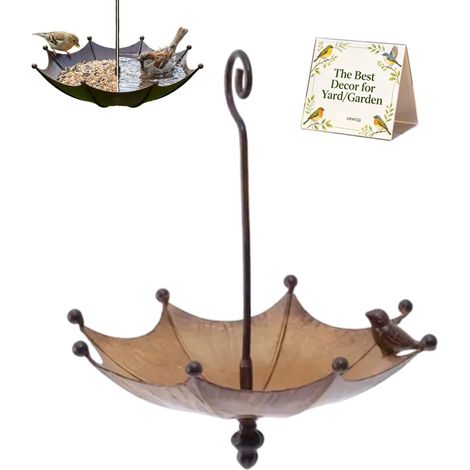Parapluie à suspendre pour oiseaux et baignoire, mangeoire en métal en forme de parapluie pour oiseaux sauvages, mangeoire pour colibri pour extérieur, jardin, cour, décoration durable (1/5)