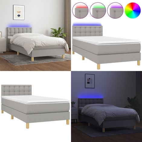 Sommier à lattes de lit avec matelas et LED Gris clair 90x190cm - Sommier Tapissier - Lit Plateforme - Lit Avec Led - Matelas À Ressorts Ensachés - Têted Lit Ajustable - Home & Living (1/5)
