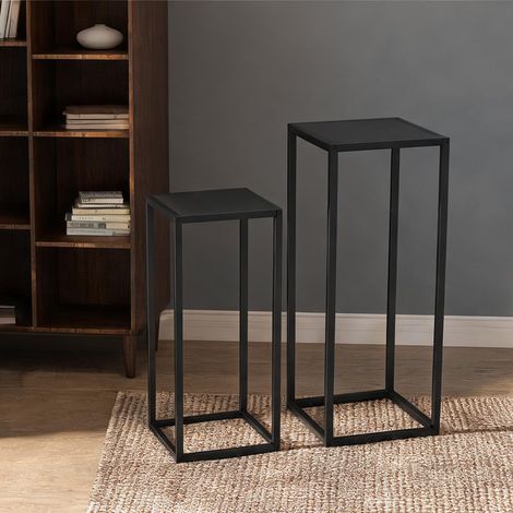 Set de 2 étagères à plantes en métal noir mat design scandinave (1/5)