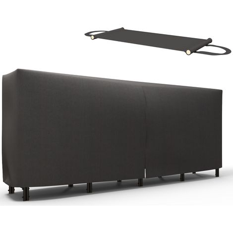 Aufbewahrungsmöbel aus Metall und Holz für den Innen- und Außenbereich, 240 x 36 x 99 cm, Schwarz, inklusive Plane und Abdeckung (1/5)