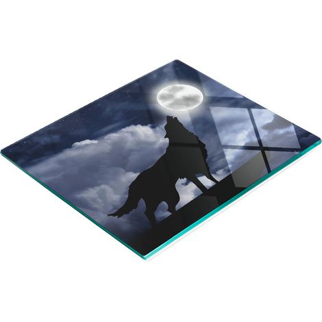 Tablero de vidrio templado con dise帽o de lobo. Hoy es luna llena. 60x52 cm.