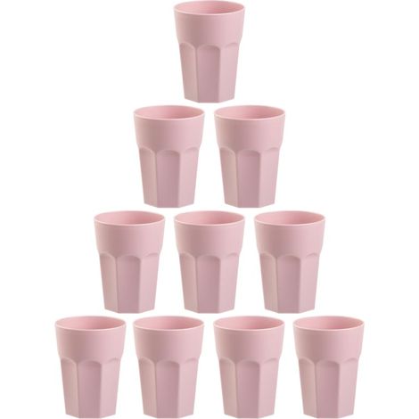 Lot de 10 gobelets en plastique rose pastel 400 ml avec trait de repère incassable, empilables, réutilisables, en plastique, pour fête (1/5)