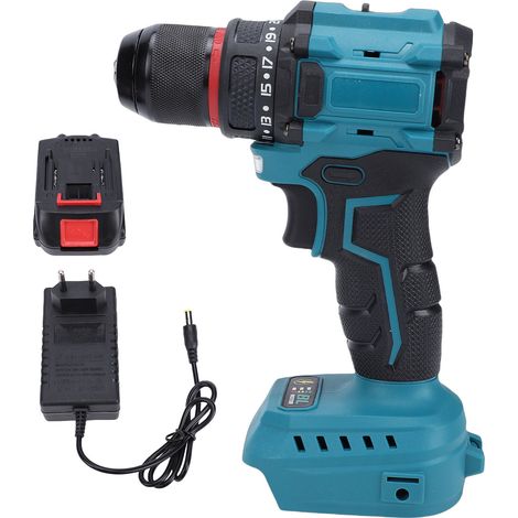 Brushless Li Ion Drill Kit Cordless Electric Power Drill Set 55N Torsion 25+1 Settings with Battery Charger 3/8in Keyless Chuck LED Light EU Plug