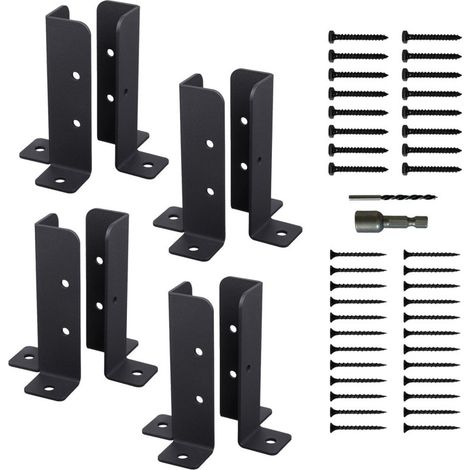 Kit de soporte para pérgola, 8 soportes de anclaje ajustables (1,5 x 1,5, 2 x 2, 2 x 4, 4 x 4 pulgadas), negro
