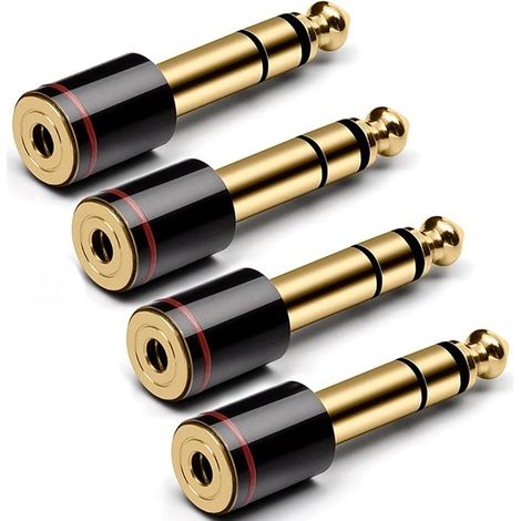 4 Pieces Gold Plated 6.35 mm TRS to 3.5 mm Audio Adapter, 1/4 Inch Male to 1/8 Inch Female Stereo Converter Connector for Headphones, Amplifiers, Guitars (1/5)