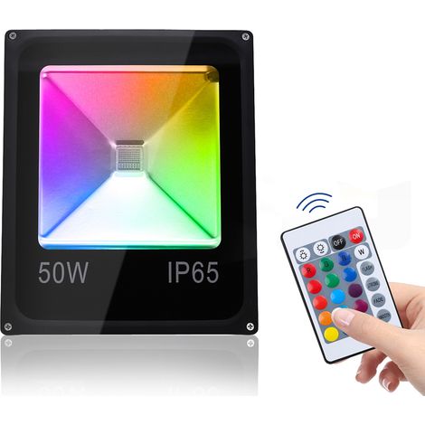 Randaco 1X50W RGB LED Strahler mit Fernbedienung RGB Strahler Außenstrahler Flutlichtstrahler (1/5)