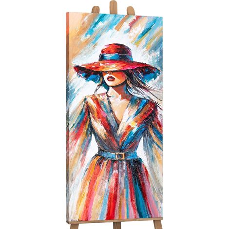 Gemälde Dame mit Hut auf Keilrahmen 115x50 cm (1/5)