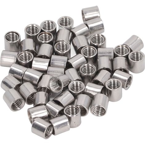 Écrous raccord ronds M8 inox 304, lot de 50, connecteur tige filetée femelle, fixation acier inoxydable, visserie robuste pour assemblage. (1/5)