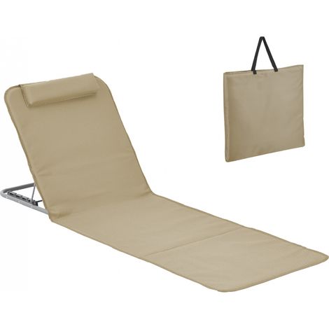Matelas, transat, tapis de plage avec dossier inclinable et sac de transport - Beige - Linxor