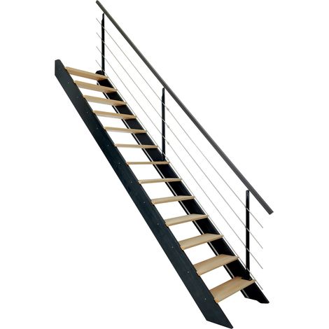 Escalier droit gris anthracite avec garde-corps, Spark KORDO