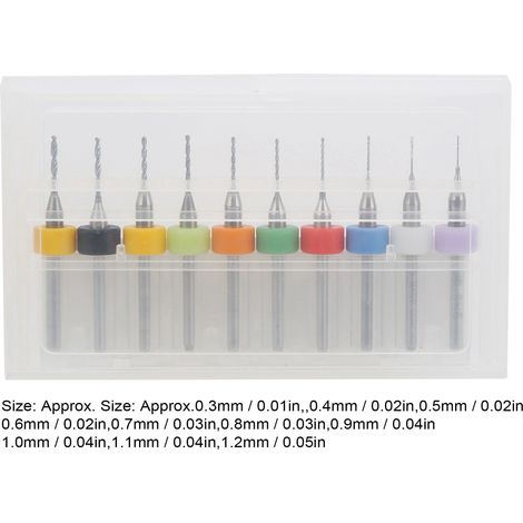 Ensemble de 10 forets miniatures en alliage à queue fixe, forets fins pour circuits imprimés, 0,3-1,2 mm. (1/4)
