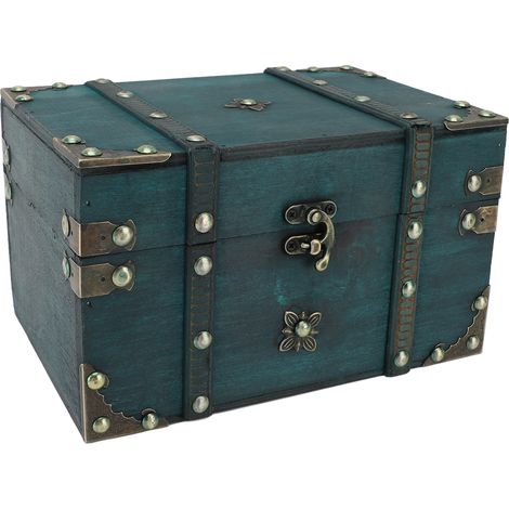 Coffre à Trésor Vintage en Bois Rétro Coffret Rangement Bijoux Décoratif Pour Maison Chambre Vert (1/5)