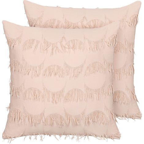 Conjunto de 2 cojines de poliéster rosa salmón 45 x 45 cm borlas boho Agastache
