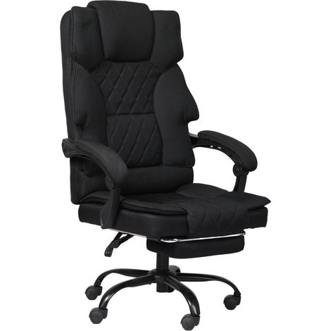 Levede Office Chair with Footrest Linen Fabric High Back Swivel 135° Reclining