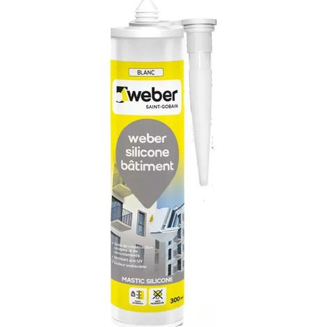 Weber Saint-Gobain Mastic, Silicone Bâtiment, Blanc, spécial Joints de Construction, Vitrages et Raccordements, Forte adhérence, Resitant aux UV, Finition Parfaites, 300ML (1/5)