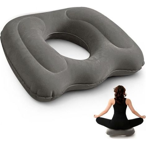 Coussin gonflable pour coccyx, coussin d'assise ajustable et portable pour le bureau, la voiture, les voyages et un confort quotidien, gris (1/4)