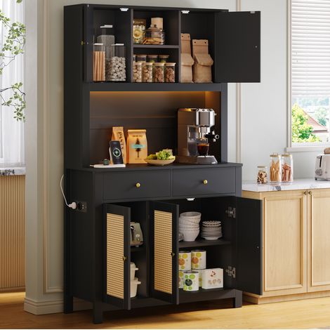 Mobile dispensa cucina 100 x 40 x 180 cm con LED RGB, prese e 2 cassetti, nero OKMYHOME (1/5)