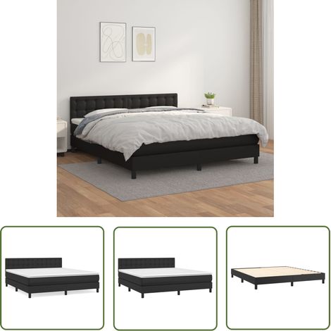 The Living Store Sommier à lattes de lit avec matelas Noir 180x200 cm Similicuir - Lit Tapissier - Lit Double - Matelas Ressorts Ensachés - Literie - Chambre À Coucher (1/5)