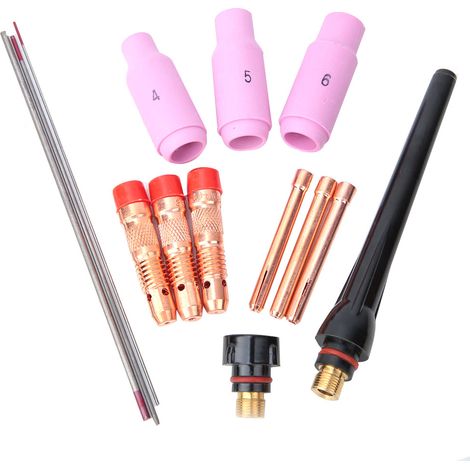 Kit de soudage TIG 14 pièces AK2 (collier de serrage, capuchon, électrode en tungstène 0,40 po 3/32 po) pour torches 17/18/26 (1/5)