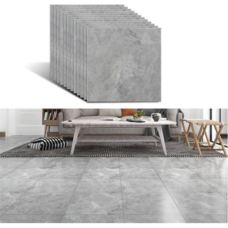 PVC Autocollant de Carrelage de Salle de Bain étanche pour Mur Amovible Autocollant de Sol Effet Ciment Gris Auto-adhésif pour Dosseret de Cuisine étanche à l'huile 30cm x 30cm 12 Pièces (1/5)