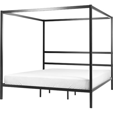Cama con somier de metal negro 180 x 200 cm contrachapado marco dosel Lestards