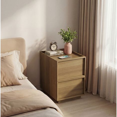 Comodino 2 cassetti in MDF e pannelli di particelle, rovere, 38 x 48 x 54 cm DESVIAE (1/5)