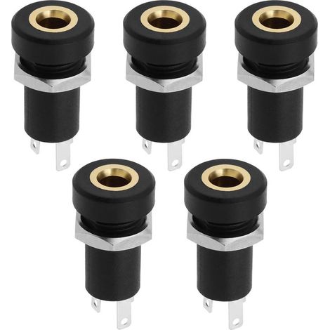 5 Pièces Prise Jack Audio 3.5mm Connecteur de Prise Stéréo à 3 Pôles Connecteur de Prise Casque Panneau à Souder Stéréo Noir avec écrou (1/5)