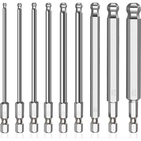 9 piezas de puntas de destornillador magnéticas hexagonales de 1/4 pulgada, puntas largas magnéticas de 100 mm para destornilladores manuales y eléctricos (Tamaño: H1,5/2/2,5/3/4/5/6/8/10mm) (9) (1/4)