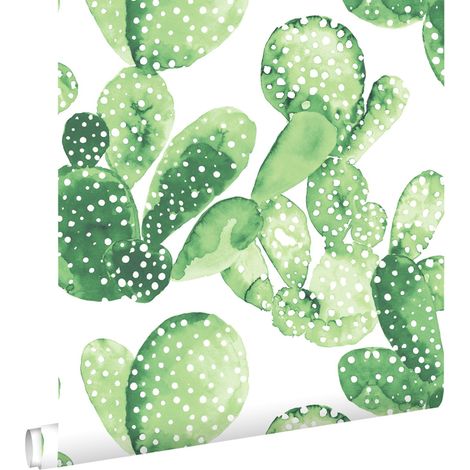 papier peint cactus peint à l'aquarelle vert jungle tropicale - ESTAhome (1/5)