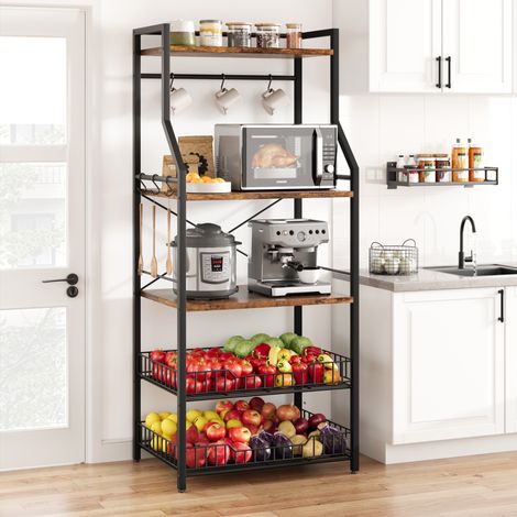 Microwave Stand - Double Frame - Black & Retro Color, Sturdy PB Board - for Kitchen, Countertop (1/5)