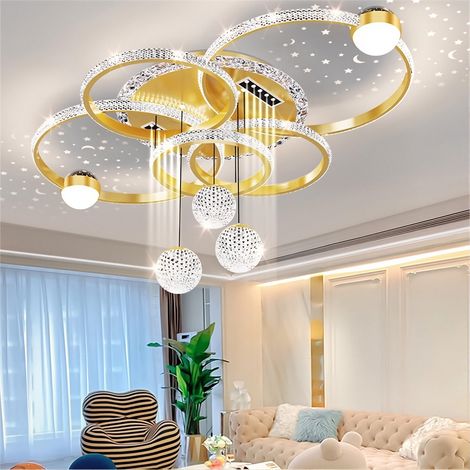 AUTRUCKER Lustre moderne en cristal LED,plafonnier à 5 anneaux en cristal,convient aux chambres,salles à manger et salonsmlumière blanche froide,doré110x70x50cm (1/5)