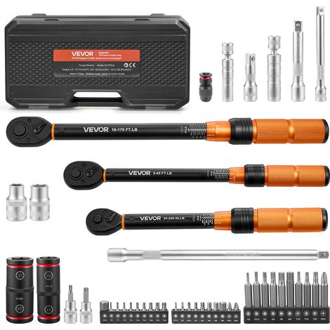VEVOR Set Chiavi Dinamometriche da 1/4" 3/8" e 1/2" con Meccanismo a Scatto, Cacciaviti Dinamometriche 47 Pezzi, Doppia Scala di Lettura, con Bussole Inserti Prolunghe Custodia, per Riparazioni Auto (1/5)