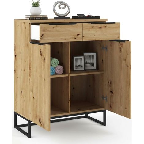 Credenza Fiastrone, Madia 2 Cassetti, 2 Ripiani, Apertura Battente, 78x37x99h cm Marrone Rovere Nodi