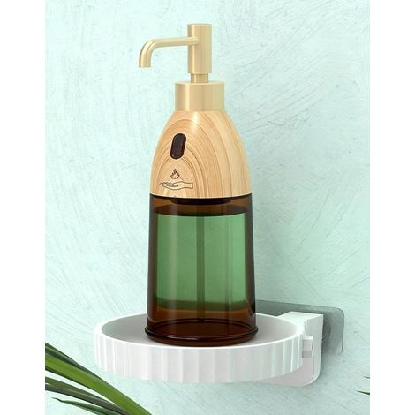 Distributeur de savon intelligent pour salle de bain (couleur bois avec plateau), avec distributeur de savon moussant automatique à capteur, 280 ml (1/4)