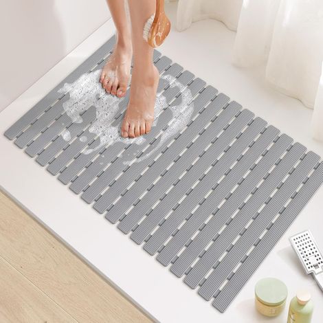Alfombra de baño antideslizante, alfombrilla de bañera, drenaje rápido - 40 x 63 cm, gris (1/5)
