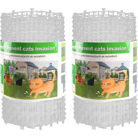 2 Pièces - Tapis Répulsif Chat - Grille De Protection Jardin - Avec Pointes Et Attaches Pour Extérieur Et Intérieur - Blanc - 200x30cm