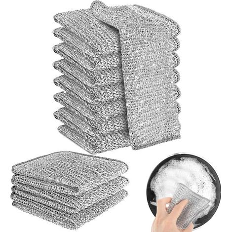 Lot de 10 torchons multifonctionnels en microfibre douce et résistante aux rayures, pour une utilisation à sec ou humide. Torchons réutilisables en filet pour la cuisine. (1/5)