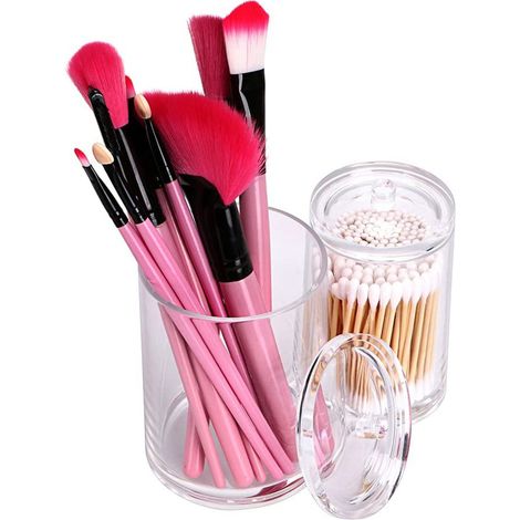 Boite De Rangement Acrylique - Transparente Ronde Pour Cotons Tiges Et Accessoires De Salle De Bain - 1 Pièce (1/5)