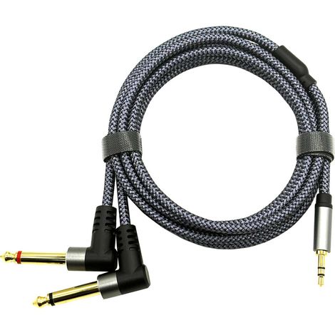 Câble audio à double angle de 3,5 mm à 6,5 mm, divisé en deux fils à deux conducteurs de 6,35 mm, adapté aux téléphones porta(N68) (1/5)