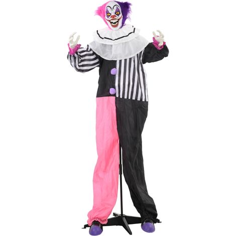 Halloween-Dekoration Gruselclown, animiert, Bewegung & Sound, rosa-lila, 60x18x173 cm (1/5)