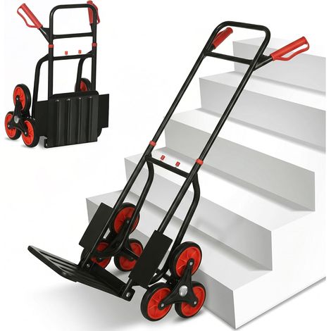 Diable d'escalier pliable 6 roues en acier - Charge max 120 kg - Rouge - Avec tendeurs (1/5)