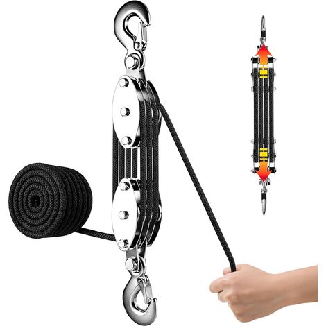 Palan à poulie pour Charge Lourde, 2000 kg Max. Câble Manuel 8:1, système de poulie avec 20 m de Nylon, jusqu'à 2,5 m de Hauteur, Rotatif à 270°, pour Chasse, garages, entrepôts (1/5)